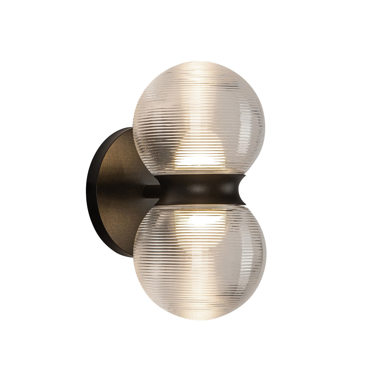 Kuzco Peri 9in LED Exterior Wall Sconce | Modern Black Aluminum and Clear Ribbed Glass | Entryway & Covered Patio | 850lm 3000K | Model EW77209-BK-CR