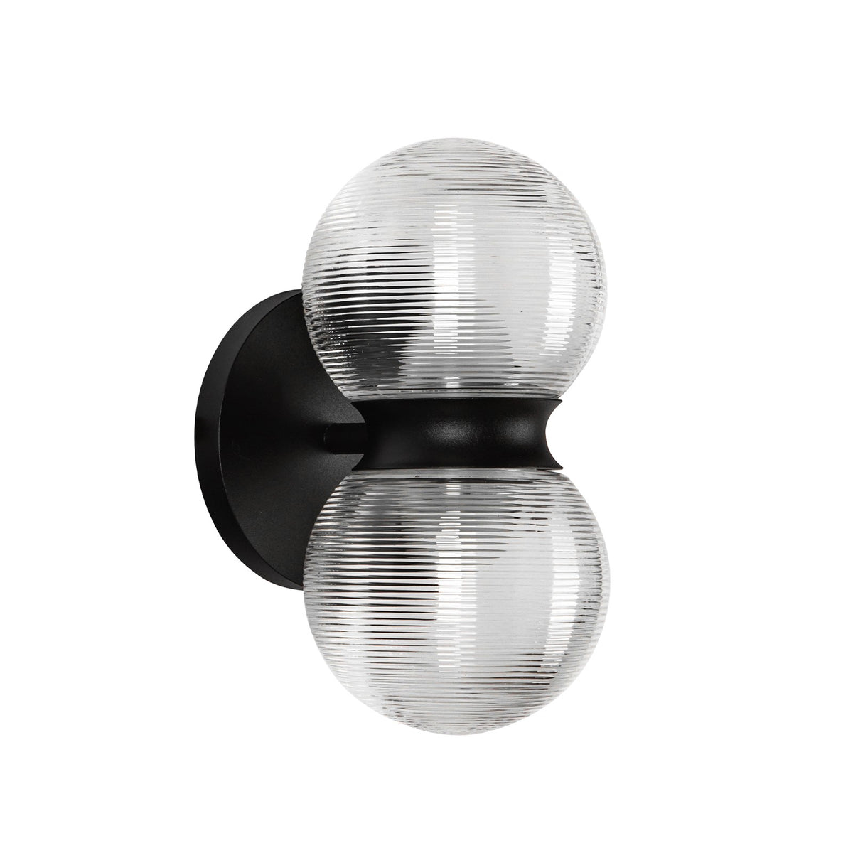 Kuzco Peri 9in LED Exterior Wall Sconce | Modern Black Aluminum and Clear Ribbed Glass | Entryway & Covered Patio | 850lm 3000K | Model EW77209-BK-CR