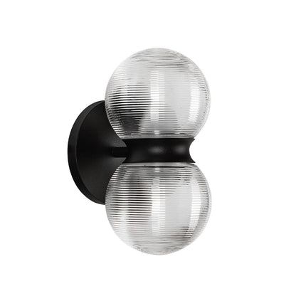 Kuzco Peri 9in LED Exterior Wall Sconce | Modern Black Aluminum and Clear Ribbed Glass | Entryway & Covered Patio | 850lm 3000K | Model EW77209-BK-CR
