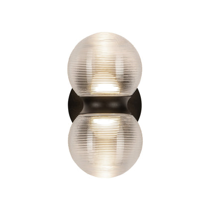 Kuzco Peri 9in LED Exterior Wall Sconce | Modern Black Aluminum and Clear Ribbed Glass | Entryway & Covered Patio | 850lm 3000K | Model EW77209-BK-CR