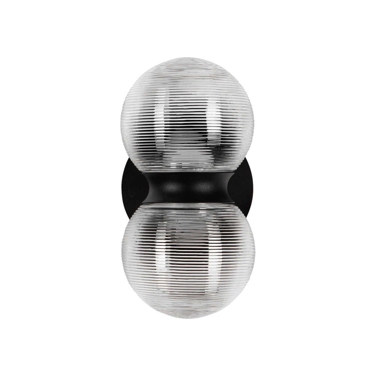 Kuzco Peri 9in LED Exterior Wall Sconce | Modern Black Aluminum and Clear Ribbed Glass | Entryway & Covered Patio | 850lm 3000K | Model EW77209-BK-CR