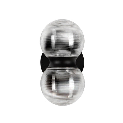 Kuzco Peri 9in LED Exterior Wall Sconce | Modern Black Aluminum and Clear Ribbed Glass | Entryway & Covered Patio | 850lm 3000K | Model EW77209-BK-CR