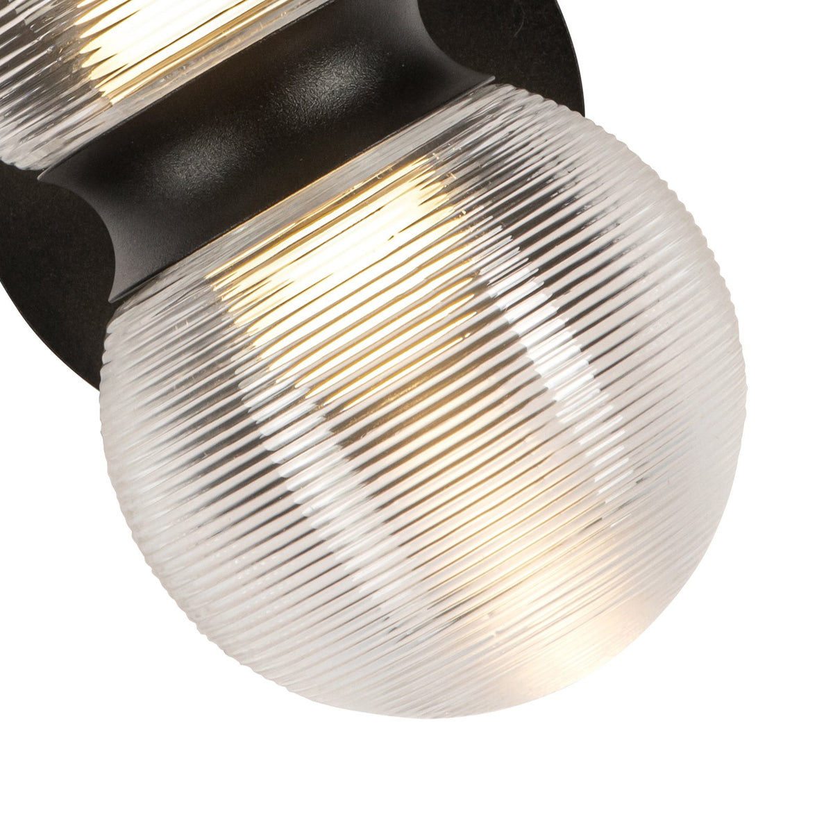 Kuzco Peri 9in LED Exterior Wall Sconce | Modern Black Aluminum and Clear Ribbed Glass | Entryway & Covered Patio | 850lm 3000K | Model EW77209-BK-CR
