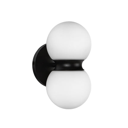 Kuzco Peri 9in 1-Light Outdoor Wall Sconce | Modern Black Aluminum and Opal Glass | Covered Patio & Entryway | Model EW77209-BK-OP