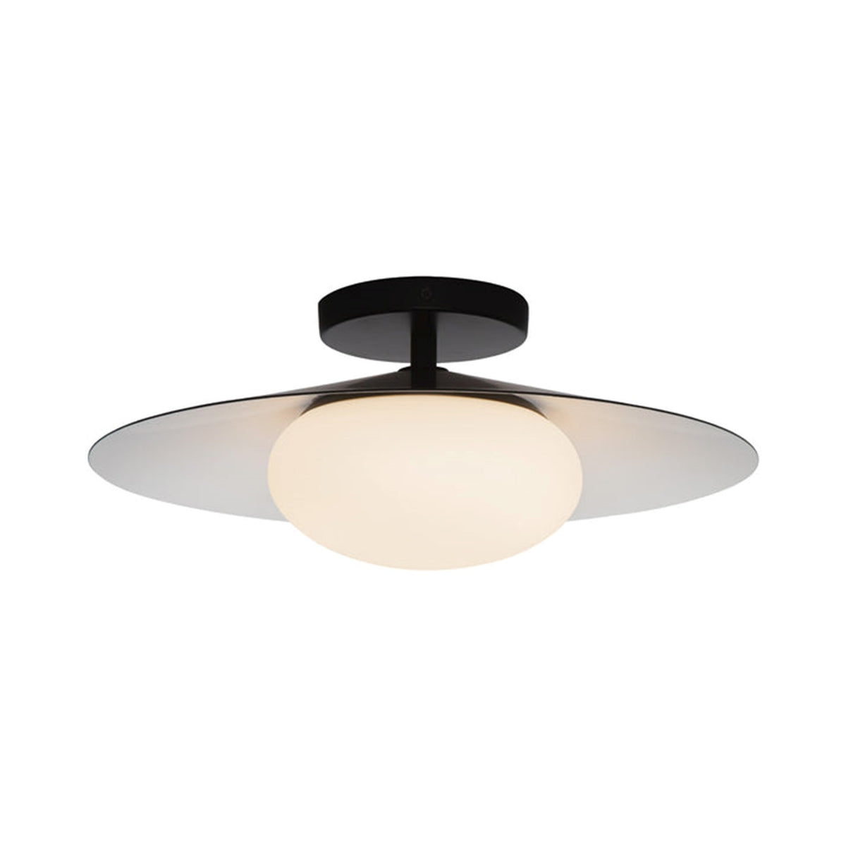 Kuzco Cruz 15in LED Flush Mount | Black and White Metal and Opal Glass | Bedroom, Living Room & Dining Room Ambient Light | Model FM22815-BK-WH