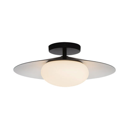 Kuzco Cruz 15in LED Flush Mount | Black and White Metal and Opal Glass | Bedroom, Living Room & Dining Room Ambient Light | Model FM22815-BK-WH