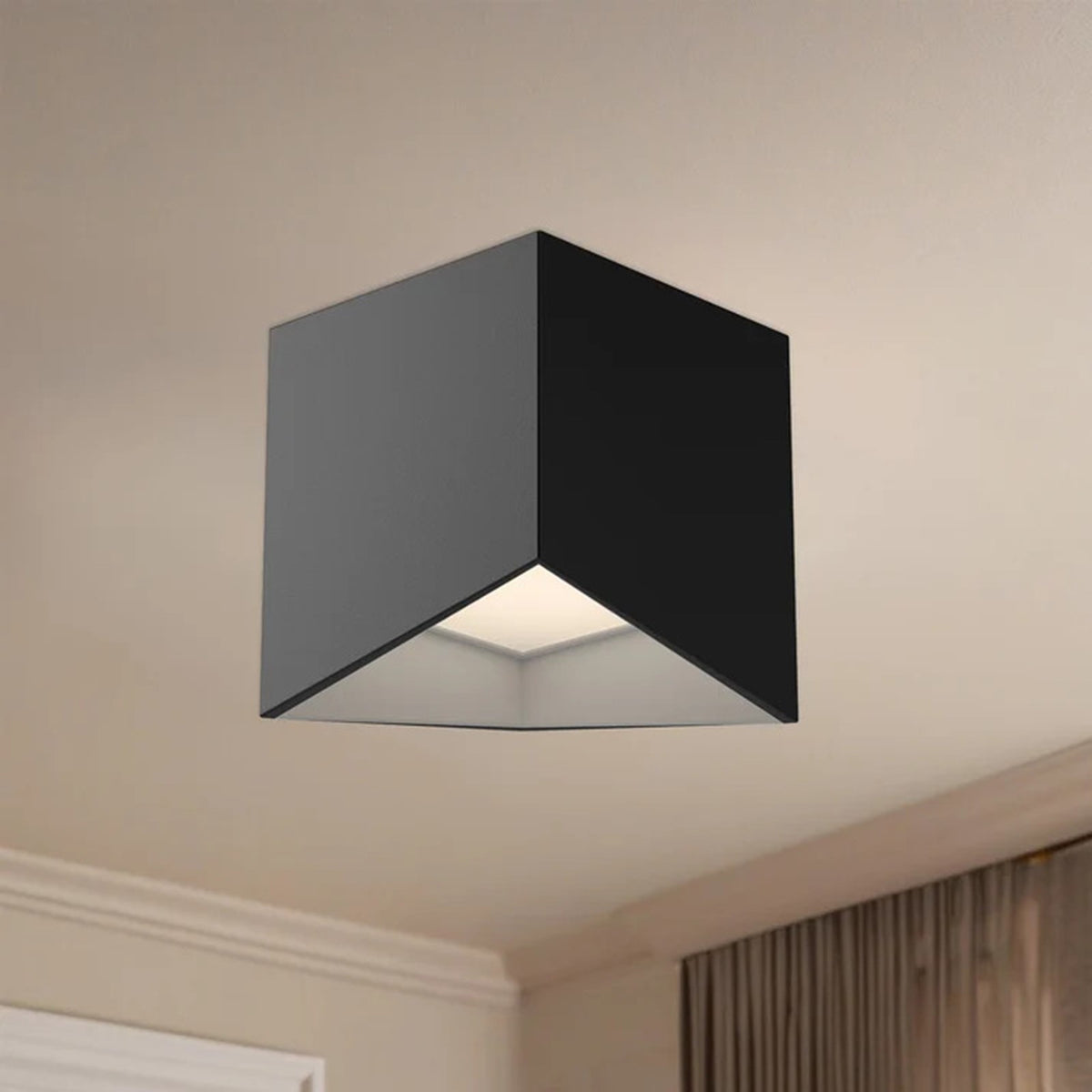 Kuzco Cubix 5in LED Flush Mount | Modern Black/White Aluminum and White Acrylic | Bathroom & Kitchen | 5.62 x 5.62 x 6 in | Model FM31205-BK-WH