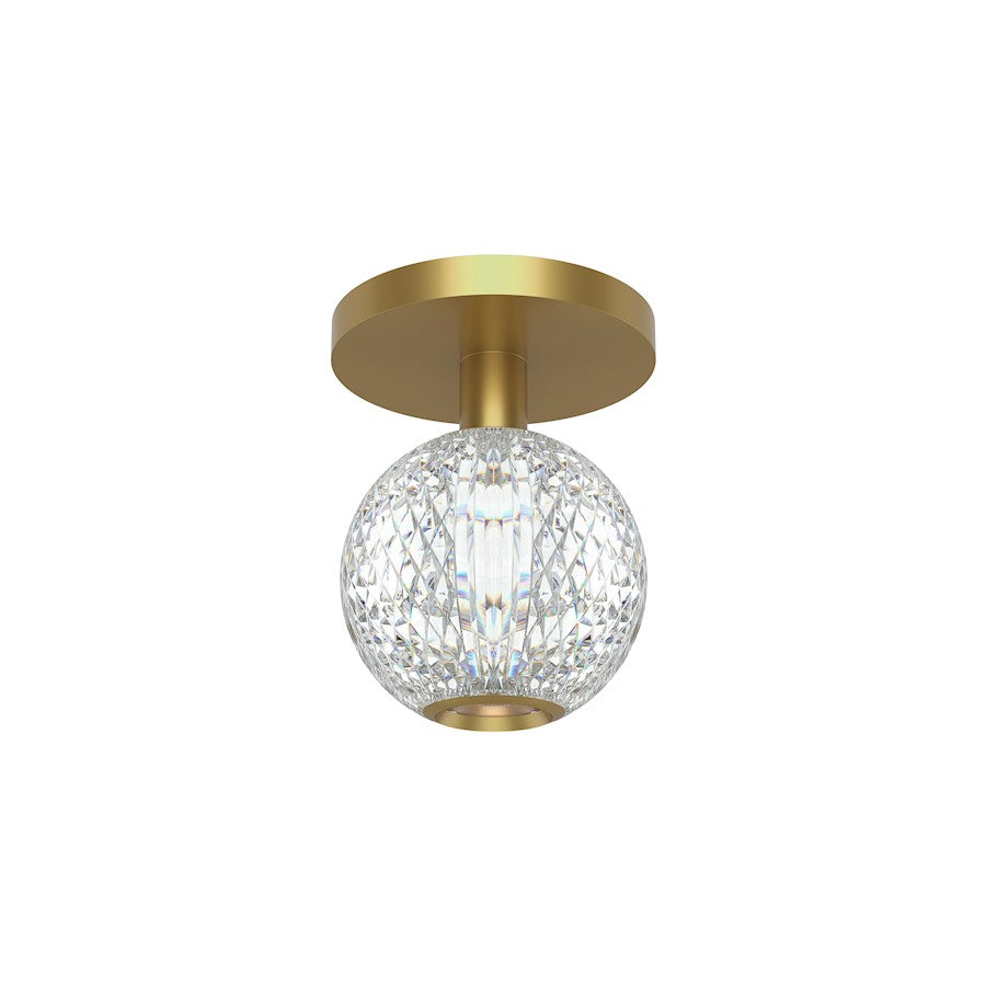 Alora Marni 5" LED Flush Mount, Natural Brass/Clear Carved Acrylic - FM321201NB