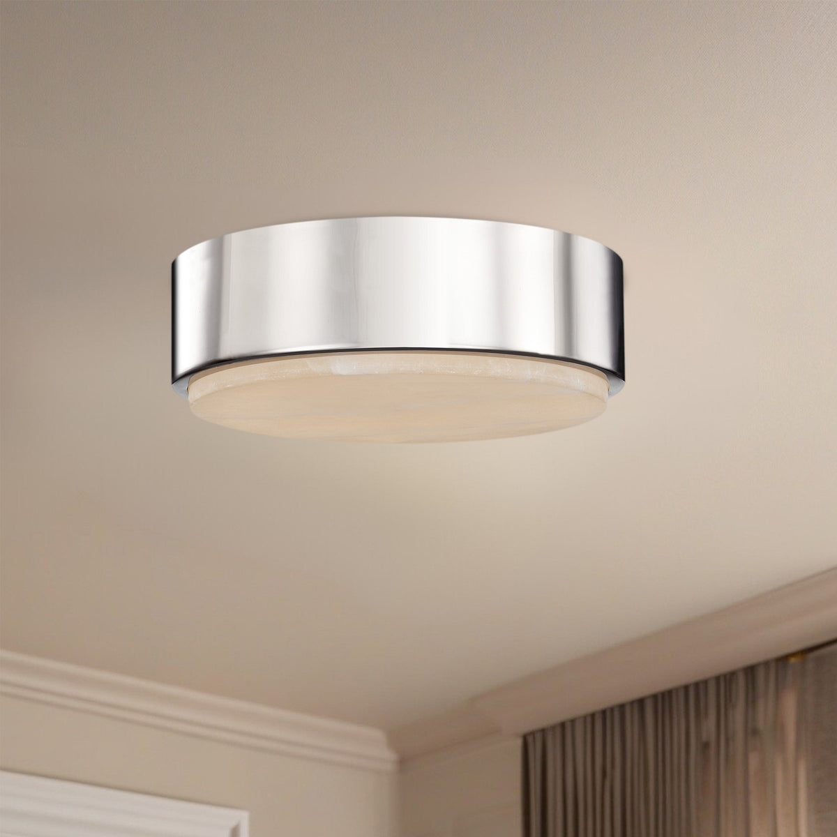 Kuzco Blanco 8in 1-Light Flush Mount | Modern Polished Nickel and Alabaster Stone | Hallway & Bedroom | 7.875 x 2.625 in | Model FM325108PNAR-5CCT
