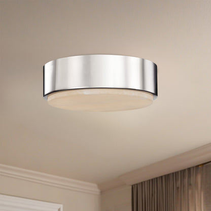 Kuzco Blanco 8in 1-Light Flush Mount | Modern Polished Nickel and Alabaster Stone | Hallway & Bedroom | 7.875 x 2.625 in | Model FM325108PNAR-5CCT