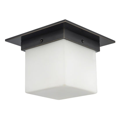 Kuzco Mineral 5.5" Black Flush Mount, Urban Bronze/Matte Opal Glass