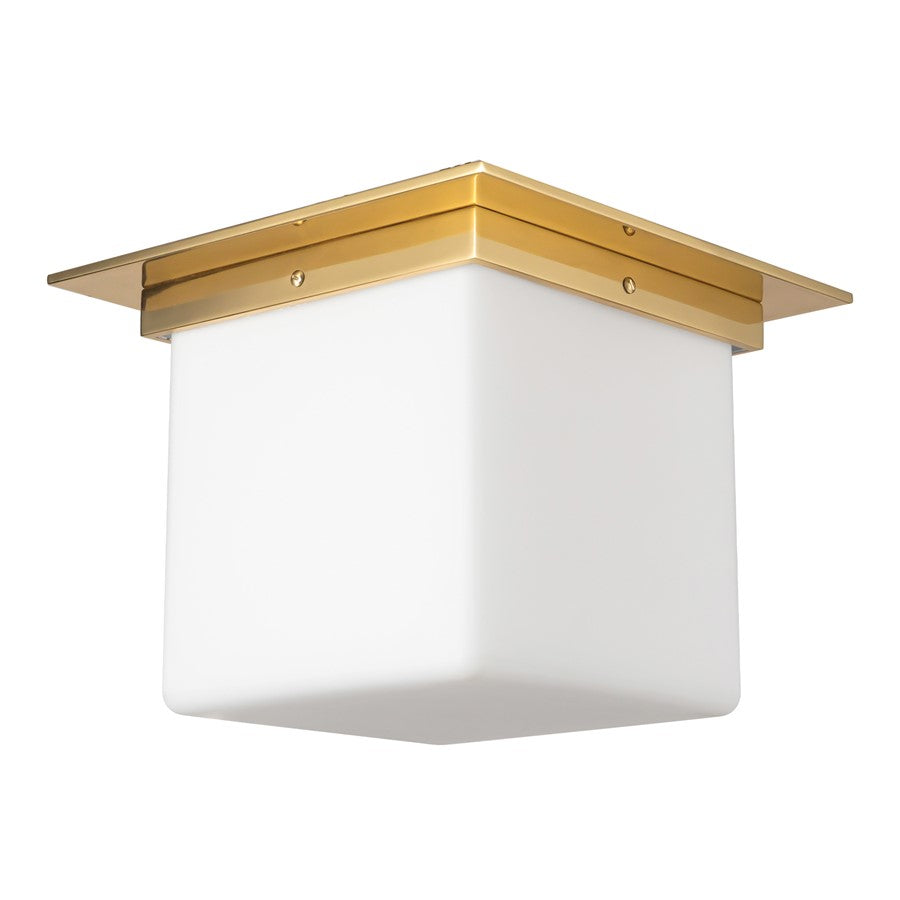 Kuzco Mineral 11" Brass Flush Mount, Patina Brass/Opal Glass