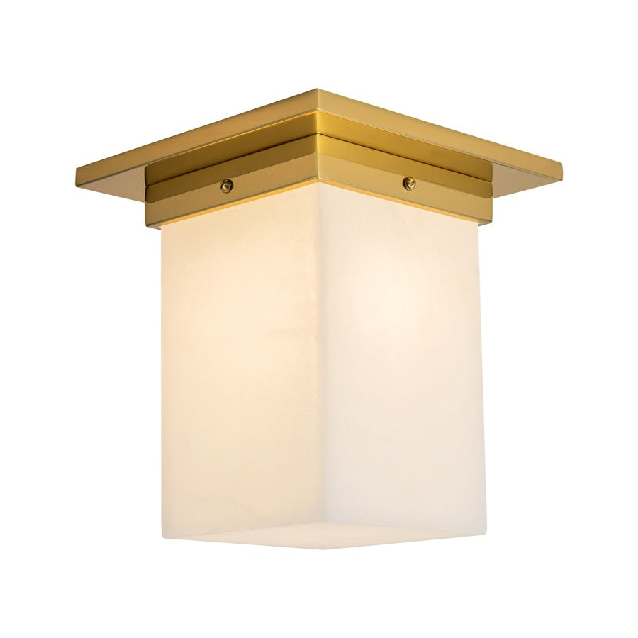 Kuzco Mineral 8" Brass Flush Mount, Patina Brass/Alabaster