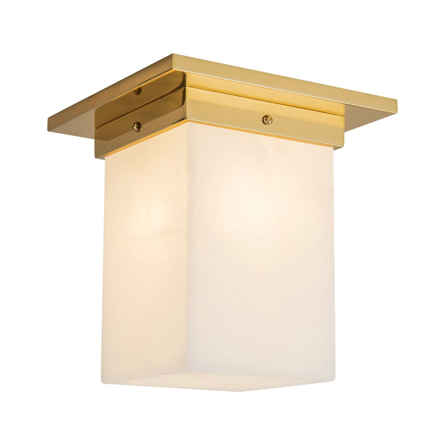 Kuzco Mineral 8" Brass Flush Mount, Patina Brass/Alabaster