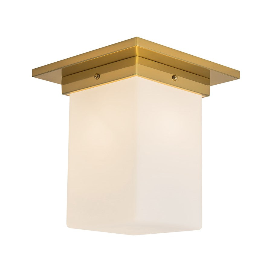 Kuzco Mineral 8" Brass Flush Mount, Patina Brass/Opal Glass