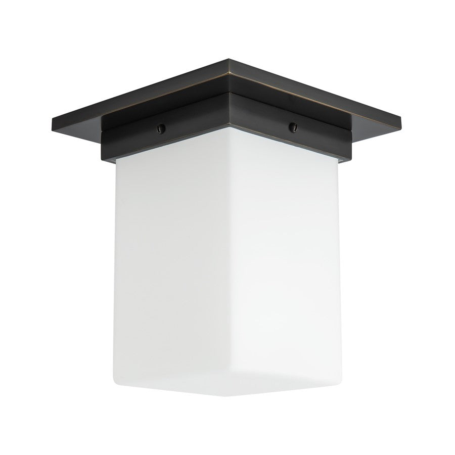 Kuzco Mineral 8" Black Flush Mount, Urban Bronze/Matte Opal Glass