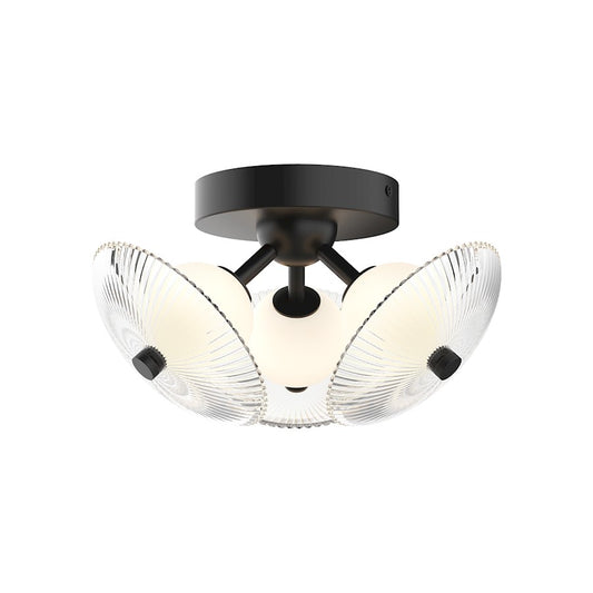 Alora Mood Hera 12" LED Flush Mount, Black/Clear Ribbed/Opal Ball - FM417604MBCR