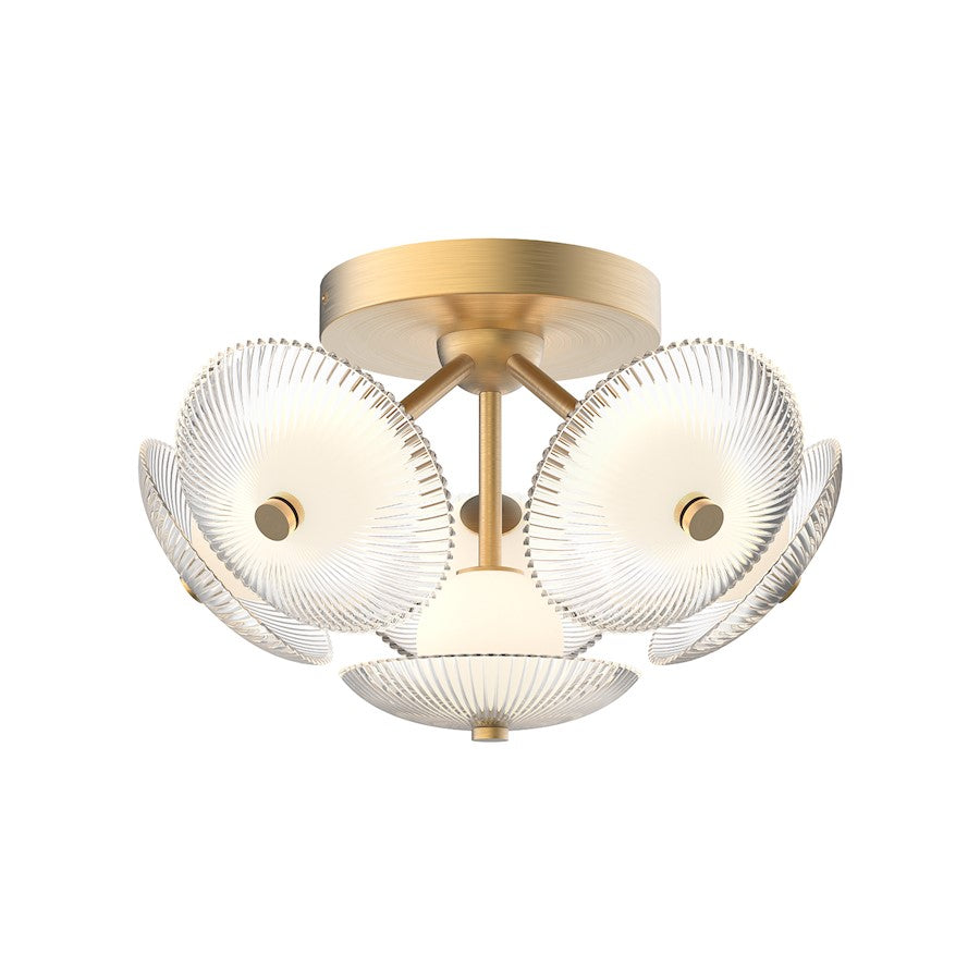 Alora Mood Hera 16" LED Flush Mount, Gold/Clear Ribbed/Opal Ball - FM417606BGCR