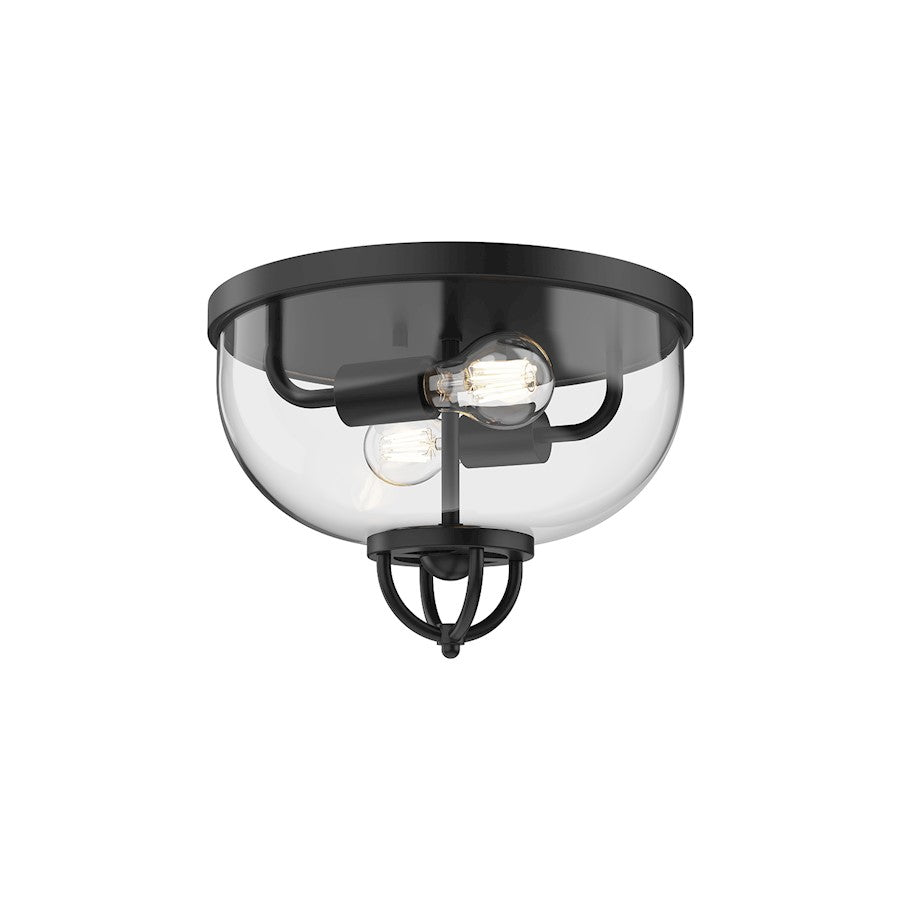 Alora Mood Lancaster 2 Light 13" Flush Mount, Matte Black/Clear - FM461102MB