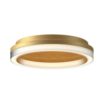 Kuzco Calix 16in 1-Light LED Flush Mount | Modern Brushed Gold Steel and Clear Ribbed PC | Bedroom & Hallway | Model FM46116-BG-3CCT-UNV