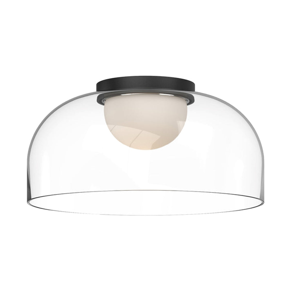 Kuzco Cedar 12in LED Flush Mount | Modern Black Cast Aluminum and Clear Glass with White Diffuser | Bathroom & Hallway | 1360lm | Model FM52512-BK-CL