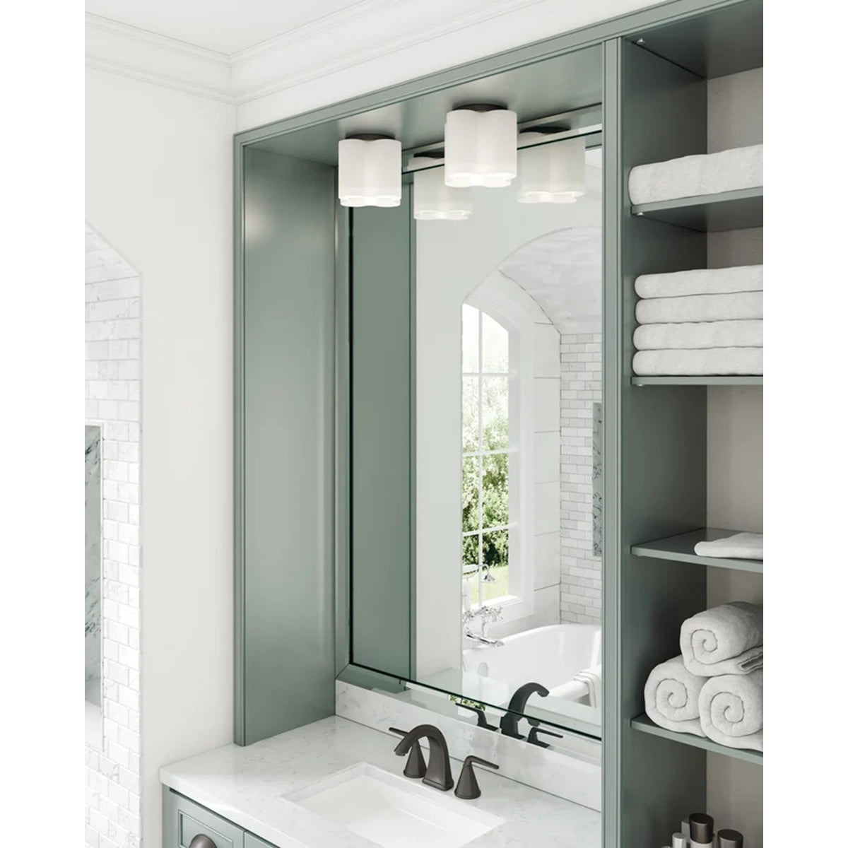 Kuzco Clover 9in 1-Light Flush Mount | Modern Black Cast Aluminum and Opal Glass | Kitchen & Bathroom Ceiling Light | 1360lm | Model FM54809-BK-OP