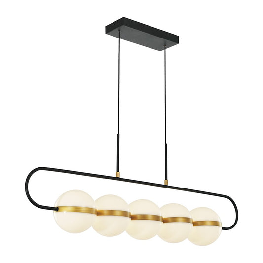 Alora Tagliato 5 Head LED Linear Pendant, BK/Gold/Frost Acrylic - LP302005MBBG