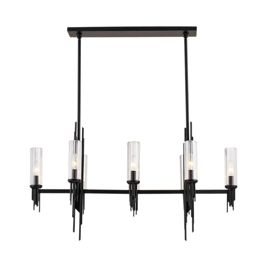 Alora Torres 8 Light 38" Linear Pendant, Clear Ribbed/Black/Clear - LP335838MBCR