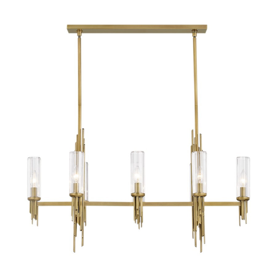 Alora Torres 8 Light 38" Linear Pendant, Ribbed/Brass/Clear - LP335838VBCR