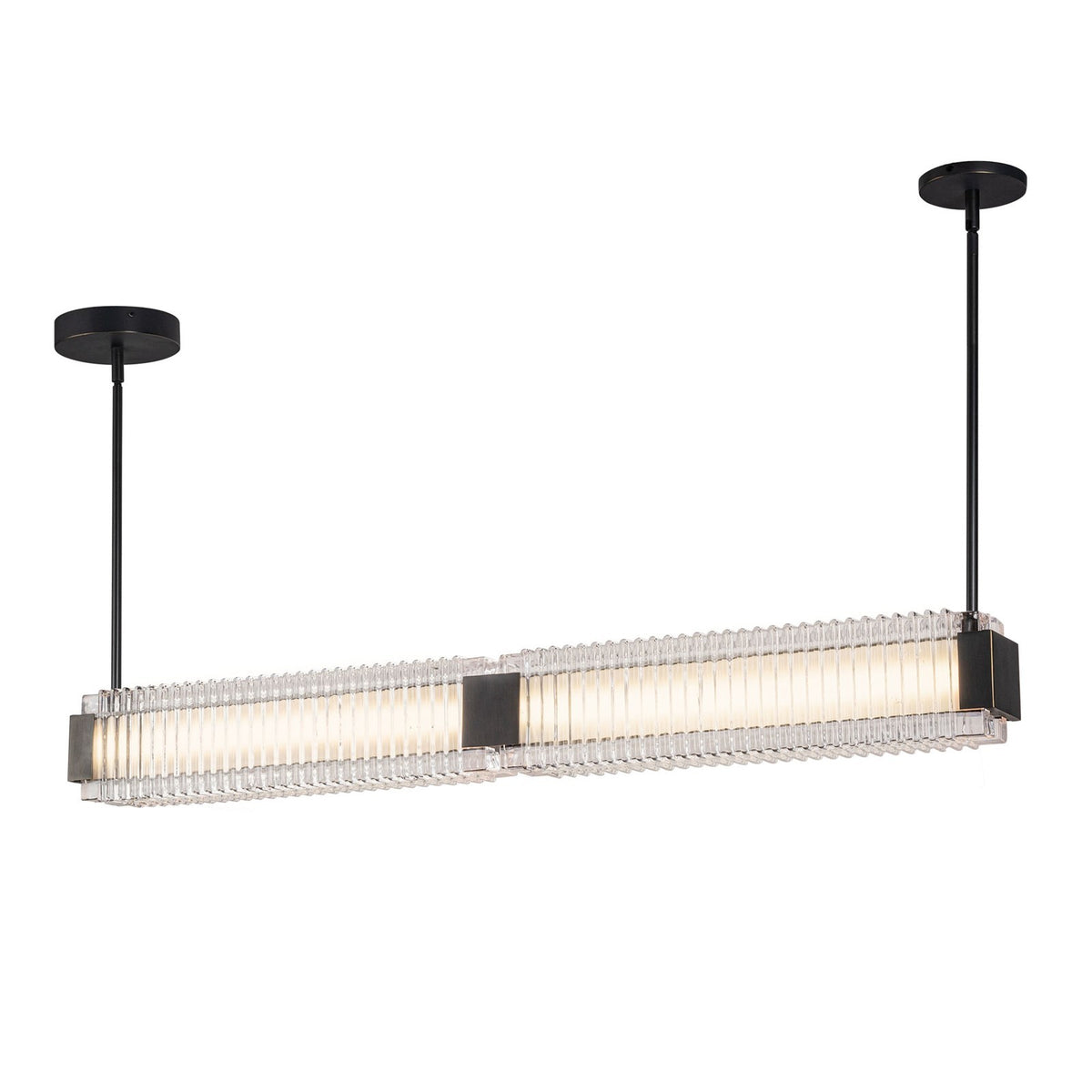 Kuzco Alai 47in 1-Light Linear Pendant | Industrial Urban Bronze Steel and Clear Ribbed Glass | Kitchen Island & Dining Room | Model LP374247UBCR-UNV
