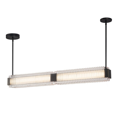 Kuzco Alai 47in 1-Light Linear Pendant | Industrial Urban Bronze Steel and Clear Ribbed Glass | Kitchen Island & Dining Room | Model LP374247UBCR-UNV