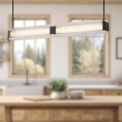 Kuzco Alai 47in 1-Light Linear Pendant | Industrial Urban Bronze Steel and Clear Ribbed Glass | Kitchen Island & Dining Room | Model LP374247UBCR-UNV