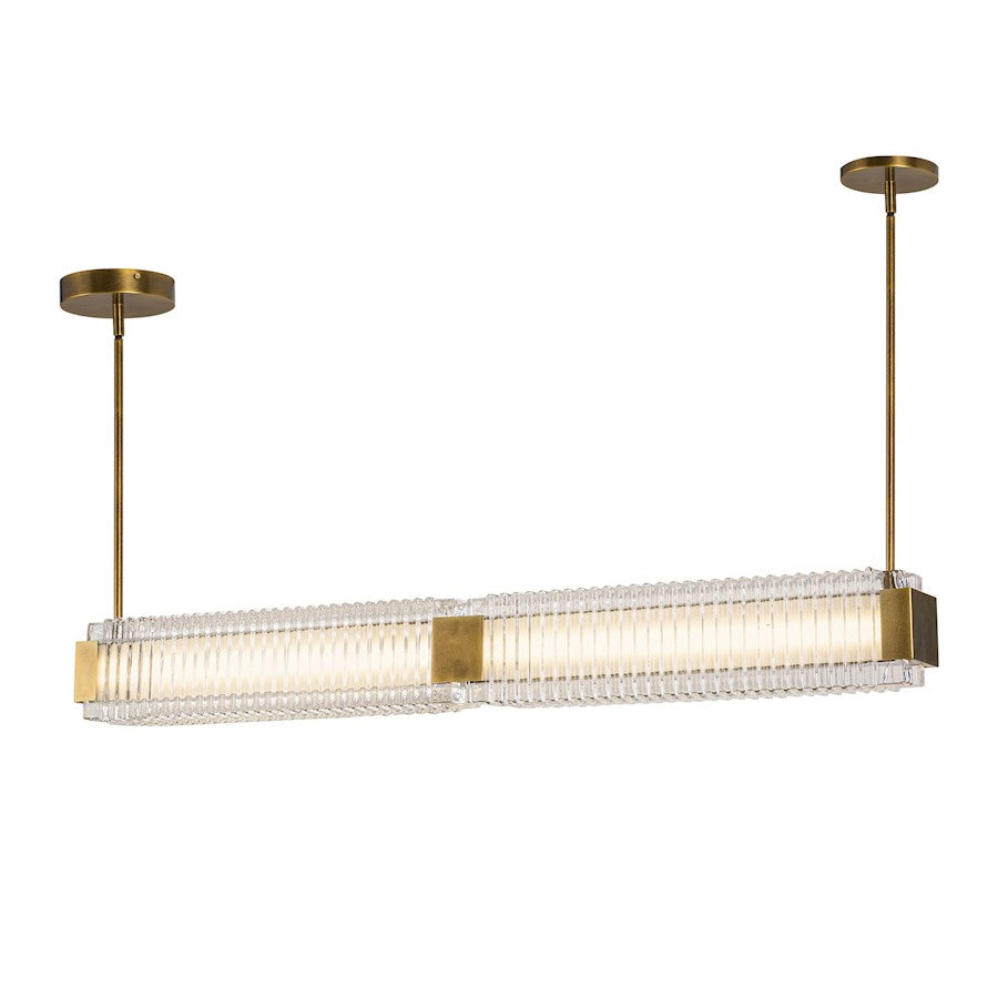 Kuzco Alai 47in 1-Light Linear Pendant | Vintage Brass Steel and Clear Ribbed Glass | Kitchen Island & Dining Room | 2570lm | Model LP374247VBCR-UNV