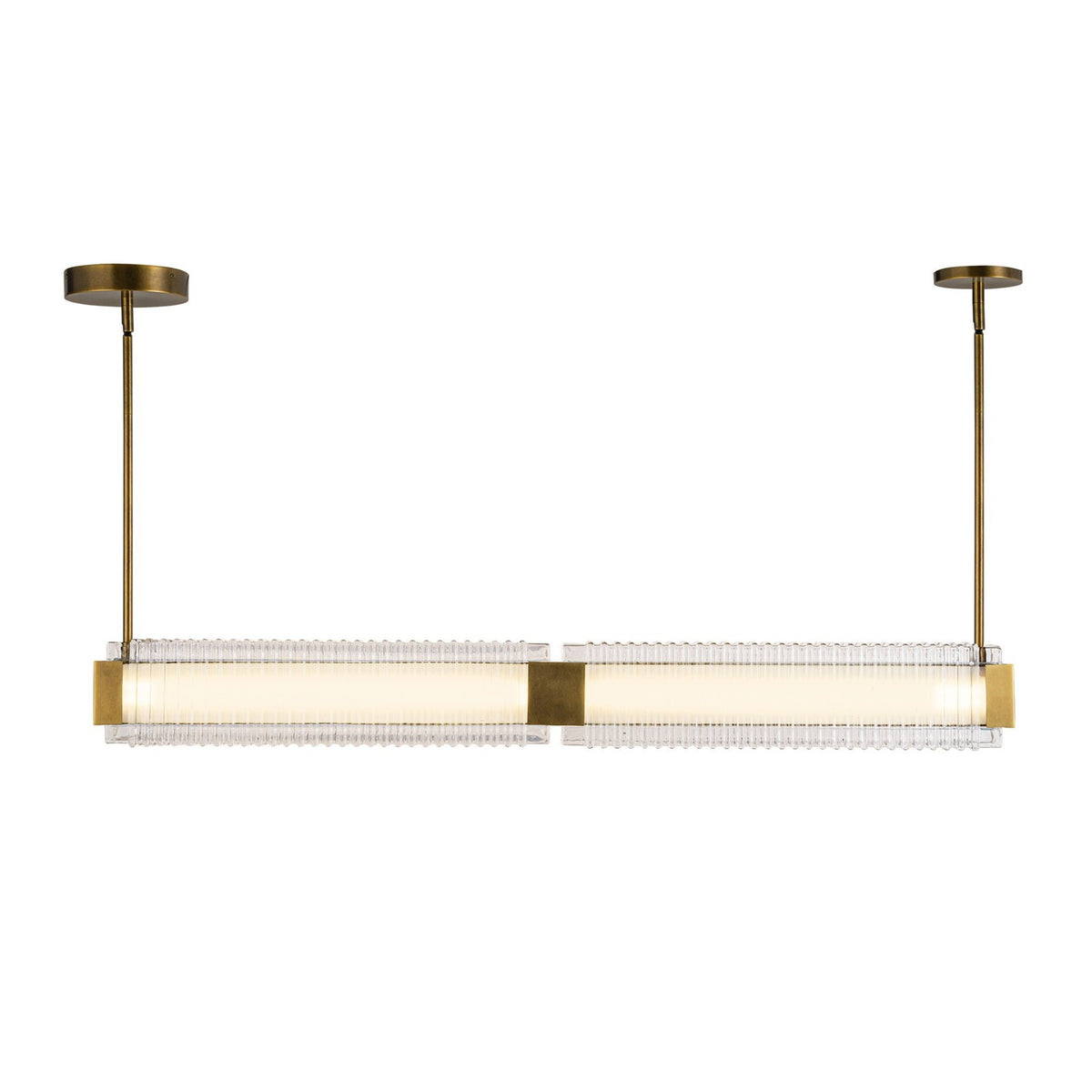 Kuzco Alai 47in 1-Light Linear Pendant | Vintage Brass Steel and Clear Ribbed Glass | Kitchen Island & Dining Room | 2570lm | Model LP374247VBCR-UNV
