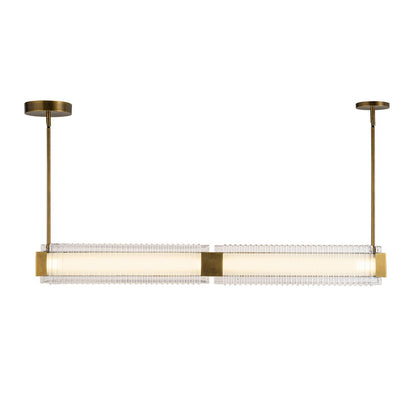 Kuzco Alai 47in 1-Light Linear Pendant | Vintage Brass Steel and Clear Ribbed Glass | Kitchen Island & Dining Room | 2570lm | Model LP374247VBCR-UNV