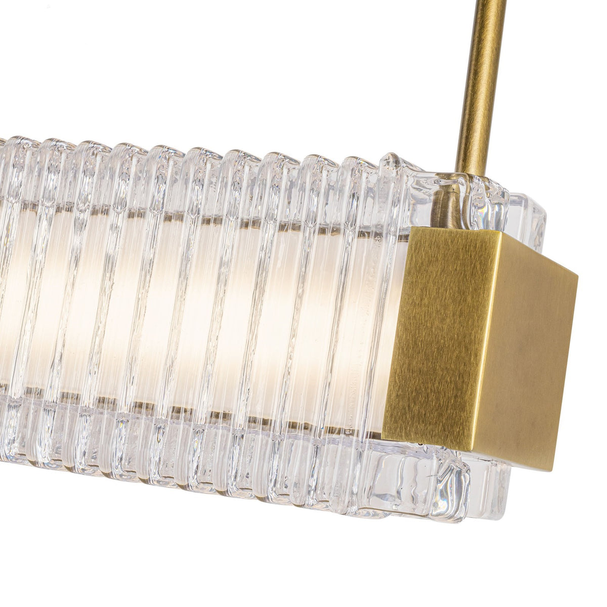 Kuzco Alai 47in 1-Light Linear Pendant | Vintage Brass Steel and Clear Ribbed Glass | Kitchen Island & Dining Room | 2570lm | Model LP374247VBCR-UNV