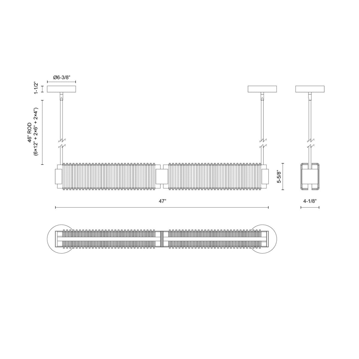 Kuzco Alai 47in 1-Light Linear Pendant | Vintage Brass Steel and Clear Ribbed Glass | Kitchen Island & Dining Room | 2570lm | Model LP374247VBCR-UNV
