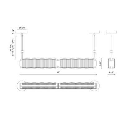 Kuzco Alai 47in 1-Light Linear Pendant | Vintage Brass Steel and Clear Ribbed Glass | Kitchen Island & Dining Room | 2570lm | Model LP374247VBCR-UNV
