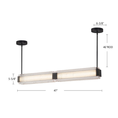 Kuzco Alai 47in 1-Light Linear Pendant | Vintage Brass Steel and Clear Ribbed Glass | Kitchen Island & Dining Room | 2570lm | Model LP374247VBCR-UNV