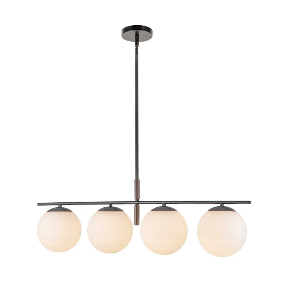 Kuzco Zuri 37" Socket Linear Pendant, Black/Opal Glass/Opal Glass