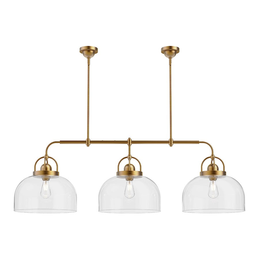 Alora Mood Lancaster 3 Light 55" Linear Pendant, Aged Gold/Clear - LP461155AG