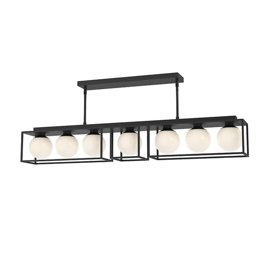 Alora Mood Amelia 7Lt 48" Linear Pendant, Black/Opal Matte/Opal - LP519748MBOP