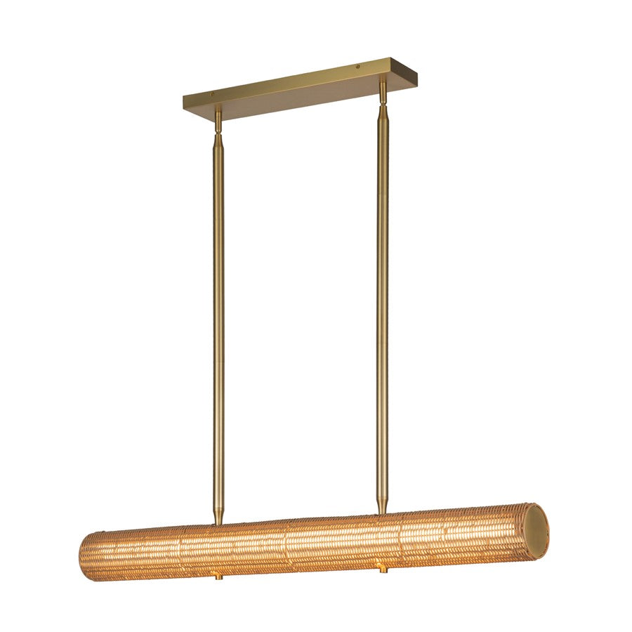 Kuzco Maris 42" LED Linear Pendant, Brushed Gold/Rattan Shade