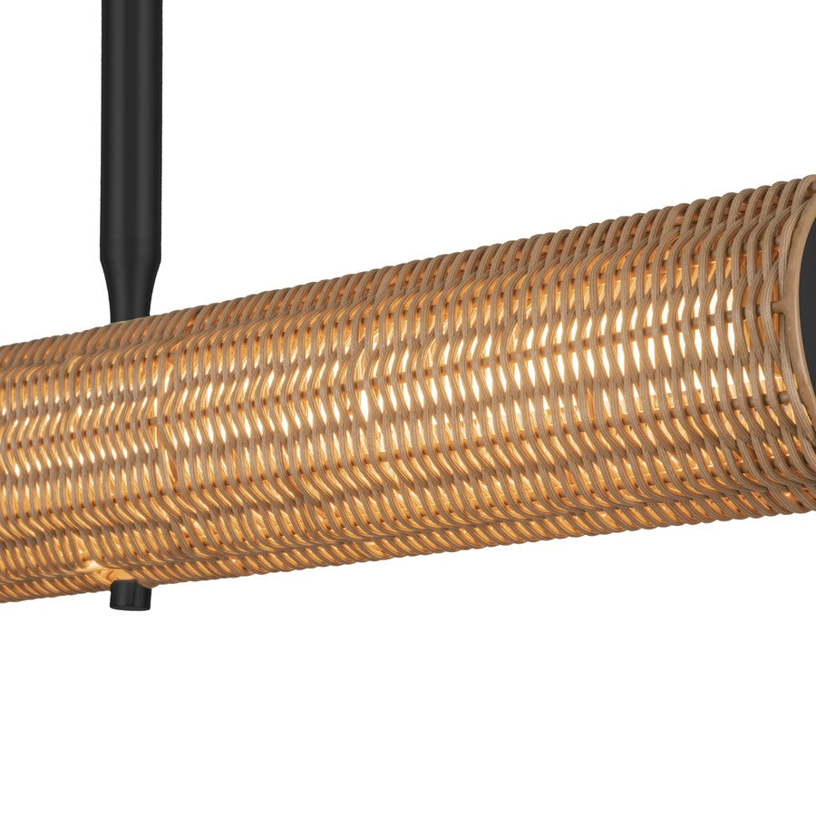Kuzco Maris 42" LED Linear Pendant, Matte Black/Rattan Shade