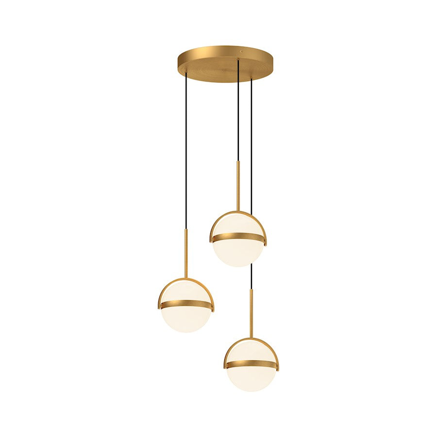 Alora Globo 3 Head LED Multi Pendant, Brushed Gold/Frosted Acrylic - MP301003BG