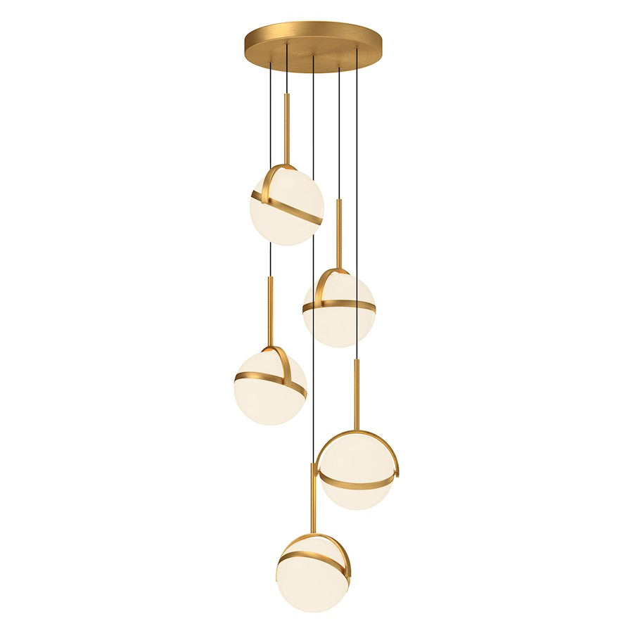 Alora Globo 5 Head LED Multi Pendant, Brushed Gold/Frosted Acrylic - MP301005BG