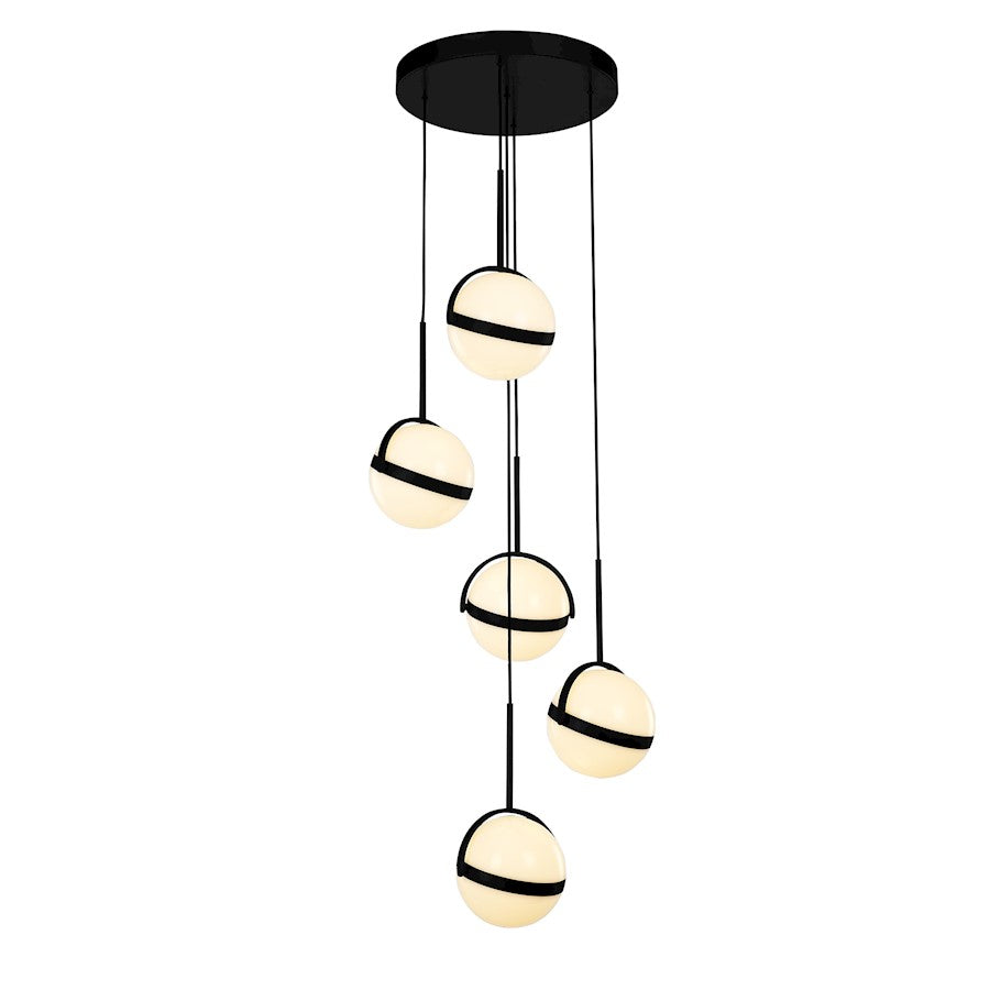 Alora Globo 5 Head LED Multi Pendant, Matte Black/Frosted Acrylic - MP301005MB