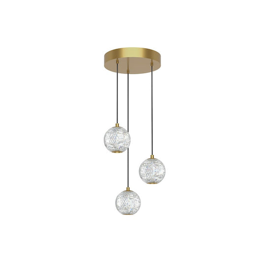 Alora Marni 3 Head LED Multi Pendant, Brass/Clear Carved Acrylic - MP321203NB