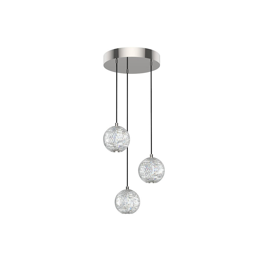 Alora Marni 3 Head LED Multi Pendant, Nickel/Clear Carved Acrylic - MP321203PN