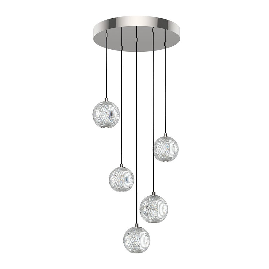 Alora Marni 5 Head LED Multi Pendant, Nickel/Clear Carved Acrylic - MP321205PN